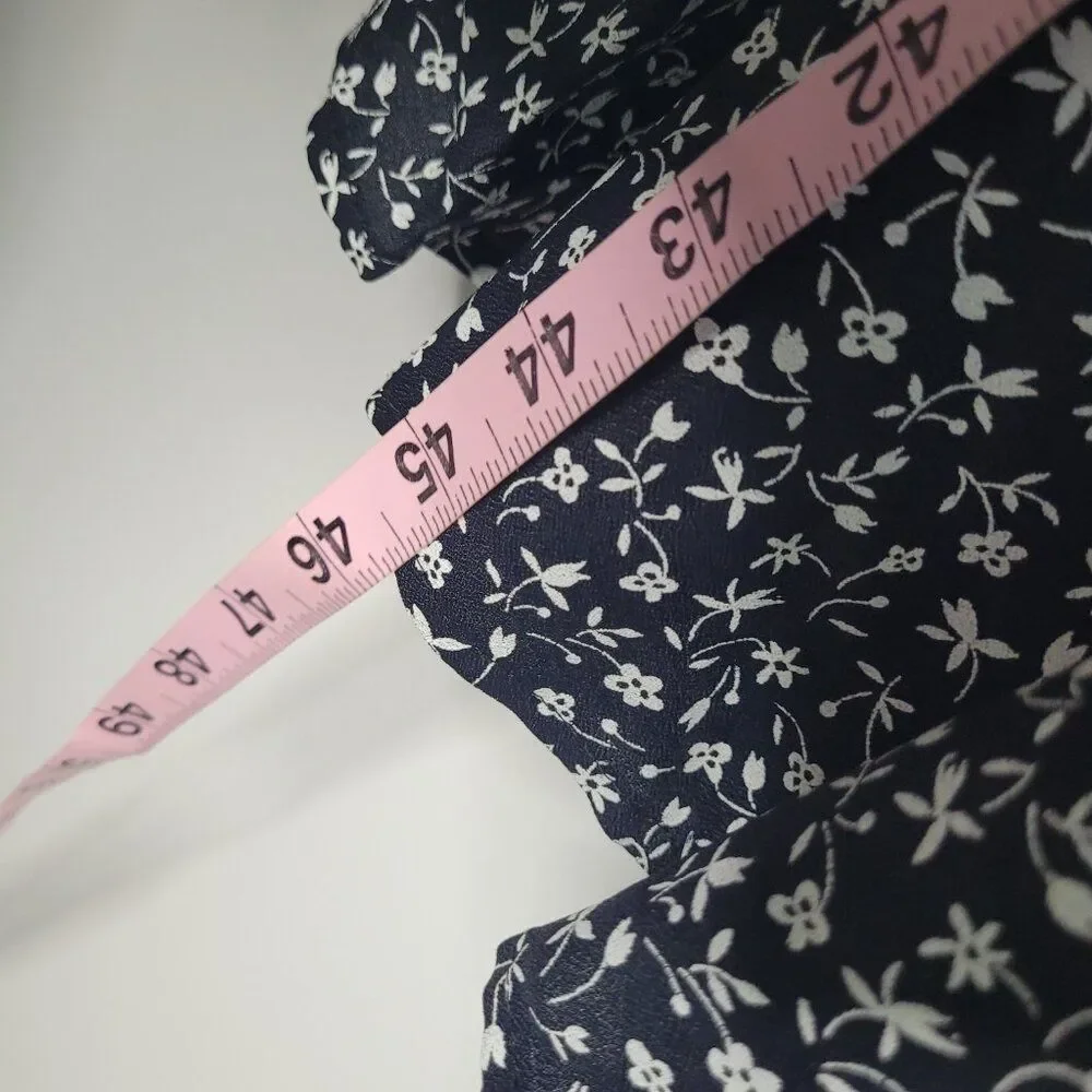 Vintage 80s 90s black white ditsy floral moody midi dress size 8 pockets